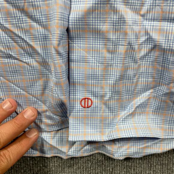 David Donahue Button Up Shirt Men's 17.5 34/35 Blue/Orange Tattersall Trim - Picture 7 of 12